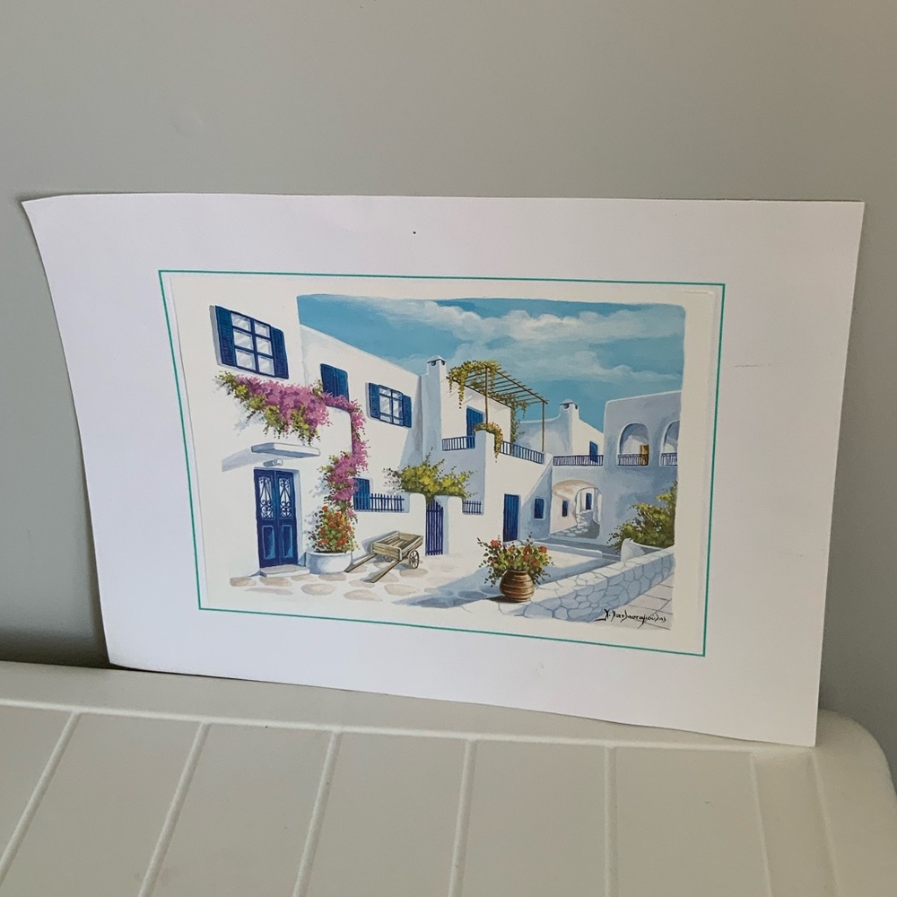Greece Scenery Coloured Print Unframed Like New Decorative 9 X 7 Inches